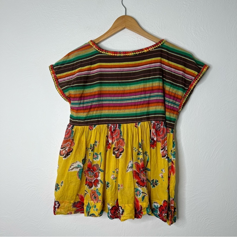Ivy Jane Boho Tunic Top Striped Floral Print Cotton Peasant Blouse Festival XS - Picture 10 of 12